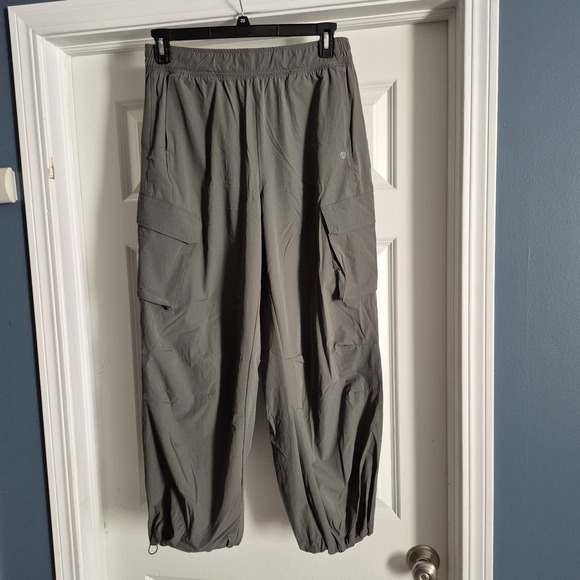 Apana Pants - Apana Pants Womens Large Green Gray Cargo Wide Leg Baggy Parachute Stretch